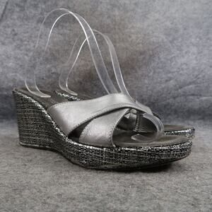 Mila Paoli Shoes Womens 9 Sandals Wedge Fashion Leather Metallic Slip On Casual